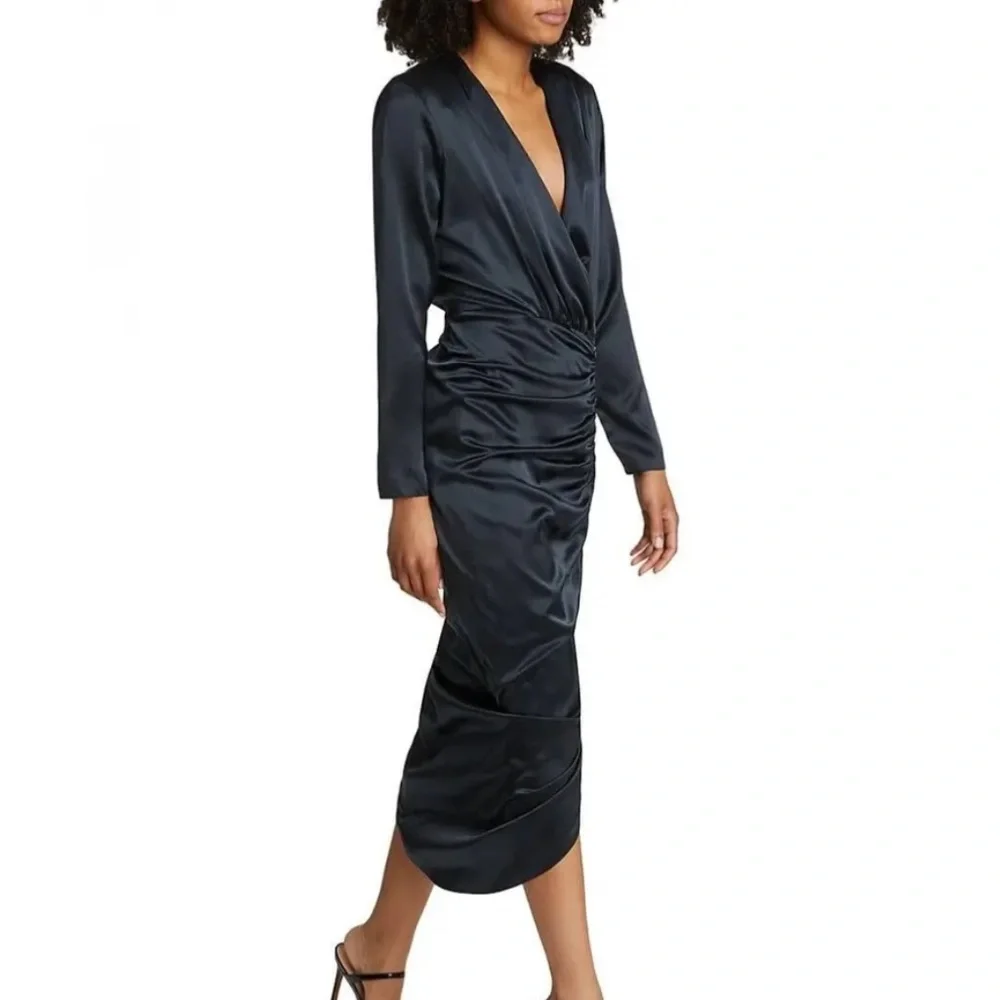 VERONICA BEARD CAMERI SILK RUCHED DRESS NAVY BLUE Size 00 XS Party Fall Wedding - Picture 3 of 12